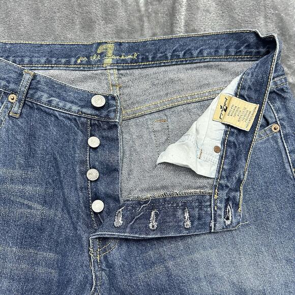 7 For All Mankind Jeans Men’s 33 Blue Button Fly Relaxed Fit Straight Pants - Picture 3 of 13